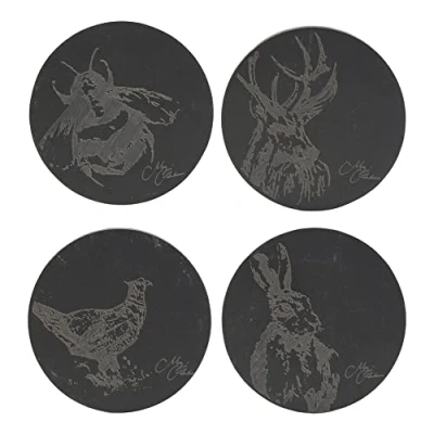 Image of Meg Hawkins Slate Coasters Set of 4 Engraved Animals Design Statement Kichenware for the Home