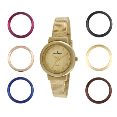 Image of Peugeot Women&#039;s Seven Bezel Mesh Bracelet Gift Set Watch, Gold, No Size, Quartz Movement