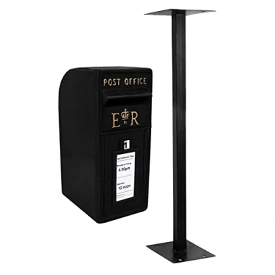 Image of Royal Mail Post Box with Floor Stand ER Cast Iron Wall Mounted Wedding Authentic Pillar Replica Lockable Office Letter Black