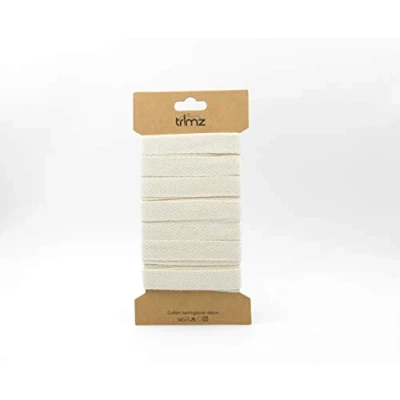 Image of Trimz Single Herringbone Cotton Ribbon, Natural, 15mm x 5m