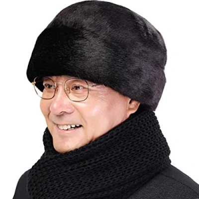Image of Joywod Men Trapper Hat Winter Warm Ushanka Russian Trooper Faux Fur Lined Bomber Hats Earflap Hunting Windproof Ski Snow Caps Headwear Cossack Cap Black