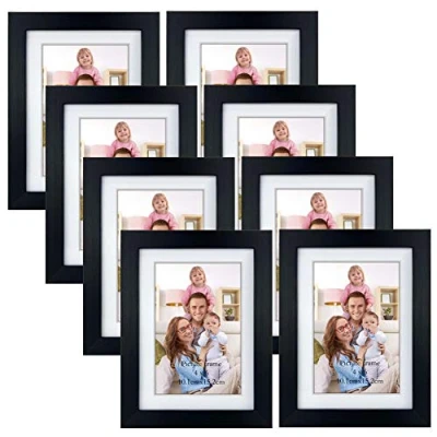 Image of Giftgarden 4x6 Photo Frames Set of 8, Display Pictures with Mat or 5x7 without for Wall Decor Tabletop Display, Black