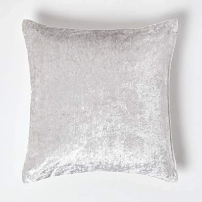 Image of HOMESCAPES Luxury Champagne Crushed Velvet Cushion Cover 18 x Inch (45 cm) Square Scatter for Sofa or Bed