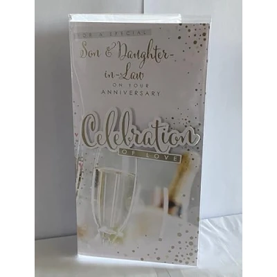 Image of For A Special Son &amp; Daughter In Law On Your Anniversary Celebration Of Love Wedding Card Champagne/Flutes/Words 3D/Foil Detail(PRELUDE47278)
