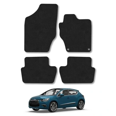 Image of Car Mats Compatible with Citroen Ds4 (2011 2015) Tailored Fit Black Carpet Floor Set Accessory Custom 4 Pieces Anti Slip Backing &amp; Binding Trim Edge