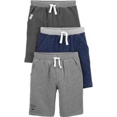 Image of Simple Joys by Carter&#039;s Baby Boys&#039; Multi Pack Knit Shorts, Navy Heather/Charcoal Heather/Grey, 12 Months (Pack of 3)