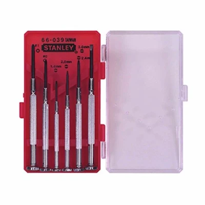 Image of STANLEY Precision Screwdriver Set (6 Pieces) with Hexagonal Handle and Revolving Head Plastic Case 1 66 039