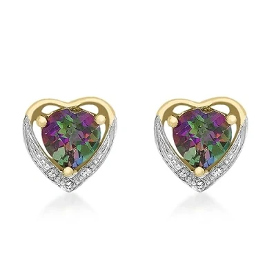 Image of Carissima Gold Women&#039;s 9ct Yellow Diamond and Mystic Topaz Heart Stud Earrings
