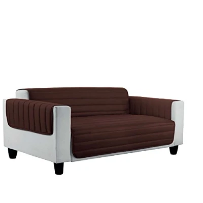 Image of Elegant Quilted Sofa Cover Doubleface, Brown/Cream 3 Places, 100% microfiber,
