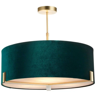 Image of Hayfield Multi Arm Pendant Light Matt Antique Brass Plate, Green Velvet