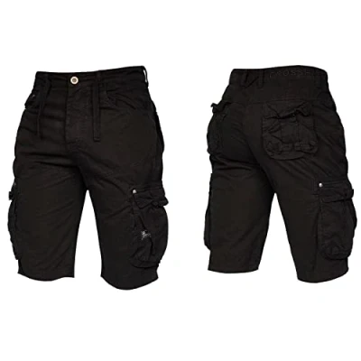 Image of Crosshatch New Mens Army Camouflage Knee Length Combat Cargo Jeans Holiday Summer Shorts by Jeanbase Black 30