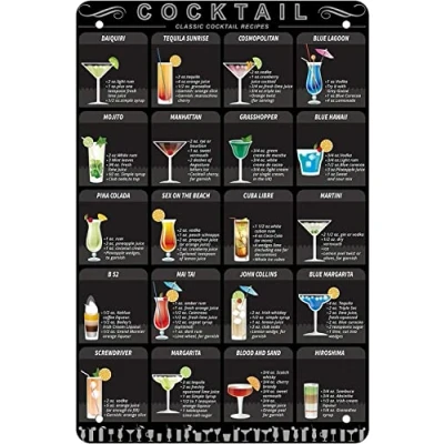 Image of Retro Funny Metal Sheet Signs Cocktail menu bar, Wall Decoration, 12x16 Inch