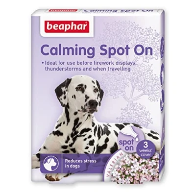 Image of Beaphar Herbal Calming Spot On for Dogs Contains Natural Herb Valerian Promotes During Fireworks, Thunderstorms, Travel &amp; Stressful Situations 1 Pipette Lasts Up To Week 3 Pipettes
