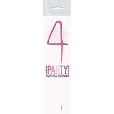 Image of Dazzling Pink Glitz Birthday Sparkler Number 4 (17cm) Perfect for Parties &amp; Celebrations 1 Pc