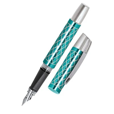 Image of Ergonomic Fountain Pen for School/College ONLINE Campus Feel Turquoise Solid Medium Nib, Soft Grip Part, Standard Ink cartridges, refillable, Ideal Beginners/Pupils/Students