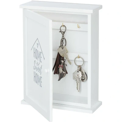 Image of Relaxdays Wooden Cabinet, Sweet Home Motif, Country House Style, Hang Up, Key Case HxWxD 29 x 22 8 cm, White, Fibreboard, Iron
