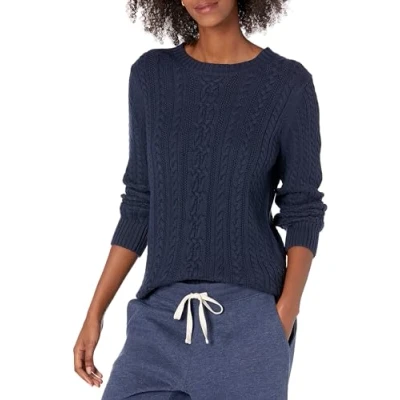 Image of Amazon Essentials Women&#039;s Fisherman Cable Long Sleeved Crewneck Sweater (Available in Plus Size), Navy, L