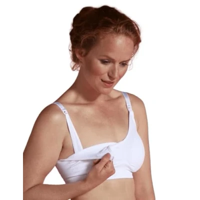 Image of Carriwell Women Seamless Nursing Bra, Flexible Maternity Wide Elastic Band for Better Hold, Non Iron, with Bra Extension[White][Medium]