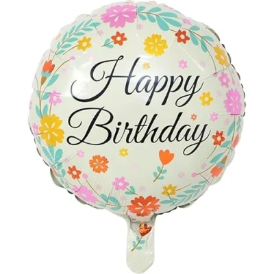Image of White Floral Birthday Round Foil Balloon, 45cm (2 pack)