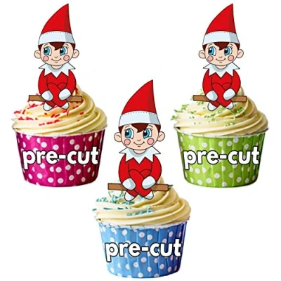 Image of AK Giftshop PRE CUT Christmas Boy Elf Edible Cupcake Toppers/Cake Decorations (Pack of 12)