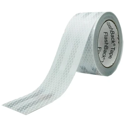 Image of FlashBack White Reflecive Tape High Visibility Self adhesive Sticker Hi Vis Reflective Sticky 50mm x 10 Metres