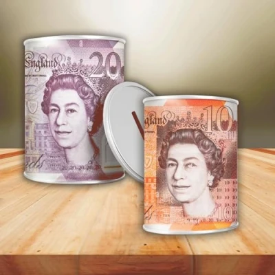 Image of GILORRA 2Pcs Pcs Money TIN BOX Sterling Bank Note Piggy Bank, Coin Tin, Cash Savings Can, Birthday Money, Holiday &amp; Christmas Fund (Med 10 20 P)