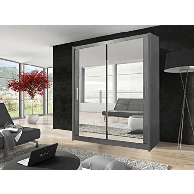 Image of Milan Modern 150cm Width 216cm Height 62cm Depth Full Mirror sliding door wardrobe (Grey)