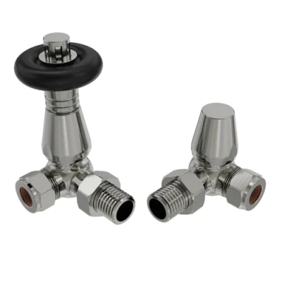 Image of Warmehaus 15mm Traditional TRV Thermostatic Corner Radiator Valve with Lockshield Satin Nickel