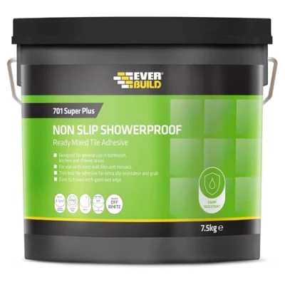 Image of Everbuild 701 Non Slip Tile Adhesive Ready Mixed Acrylic Based Easy To Apply High Strength White 7.5kg