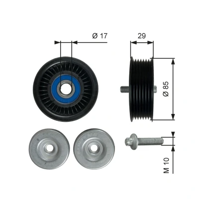 Image of 6422002070, A6422002070 Idler Pulley GATES T36765 PowerGrip with grooves MERCEDES BENZ: Sprinter 3.5 t Van, ML Class, GLC Coupe