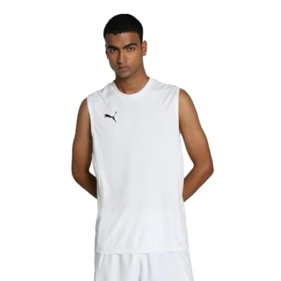 Image of Puma Teamgoal Sleeveless Top, Men&#039;s, Size: Large, White/black/feather gray