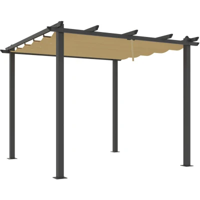 Image of Outsunny 3 x (m) Aluminium Pergola with Retractable Roof Garden Gazebo Khaki 84C 478V00KK