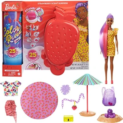 Image of Barbie Color Reveal Foam! Doll &amp; Pet Friend with 25 Surprises: Scented Bubble Solution, Outfits, Hair Extension, Accessories, Kid Bracelet Charm Hidden in Sand, Gift for Kids 3 Years Older
