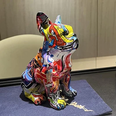 Image of Colorful French Bulldog Statue Graffiti Dog Figurine, Resin Cool Home Decorations Statue, Sitting Standing Figurine Ornament Decor Crafts Lovers