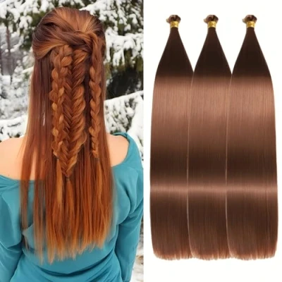 Image of Locescsoc 24 Inch Straight Hair Extensions 150g 3 Packs Bone Braiding Hair, Brown Ariel Ponytail Bundles, Ombre Soft Synthetic Crochet Box Braids for Women(30#)