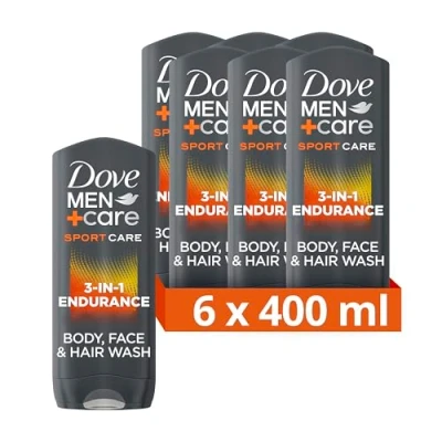 Image of Dove Mens Men+Care Hair, Face &amp; Body Wash, 3 in 1 Endurance, Micro Moisture, 6x400ml Orange One Size