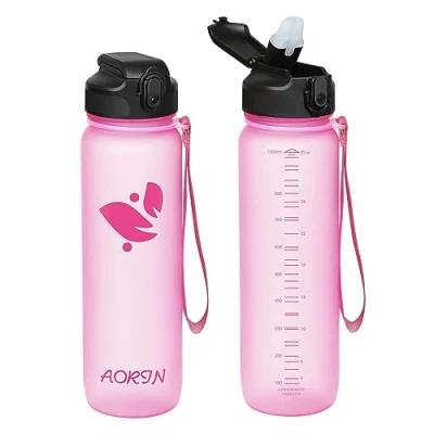 Image of AORIN Water Bottle with Straw 750ml Tritan Sports BPA Free, Leakproof Drinks Bottle, One Click Flip Lid for Kids, Adults, Ideal Gym, Yoga, Outdoor &amp; Camping