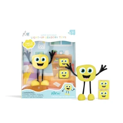 Image of Glo Pals Alex Character. Water Activated Light Up Sensory Bath Toy + 2 Reusable Cubes. Kids Time Toy. Gift for Boys &amp; Girls 3+ (Alex Yellow)
