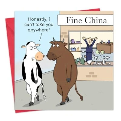 Image of Twizler Funny Card Bull China Shop Birthday for Men or Women Blank Inside Him Her Dad Happy Humour Mum Anniversary Husband Wife
