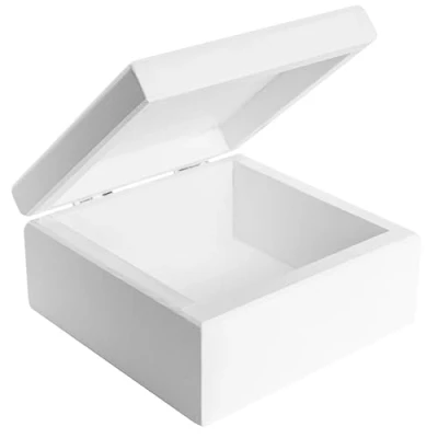 Image of Creative Deco Small White Wooden Keepsake Storage Box with Lid Baby Memory Souvenir 10 x 5 cm (+/ 0.5 cm) Square Jewellery Natural Wood Decoupage, Decoration &amp;