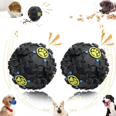 Image of Vetlora Dog Ball, Ball Toy Teeth Cleaning, Pawcia Giggle Sound for Dogs, Food Dispenser, Squeaky Wobble Indestructible (S(2.9in),2PCS A)