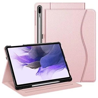 Image of FINTIE Case for Samsung Galaxy Tab S7 FE 2021 / Plus 2020 S8 2022/12.4 inch Tablet with S Pen Holder, Multi Angle Viewing Stand Cover Pocket, Auto Sleep Wake, Rose Gold