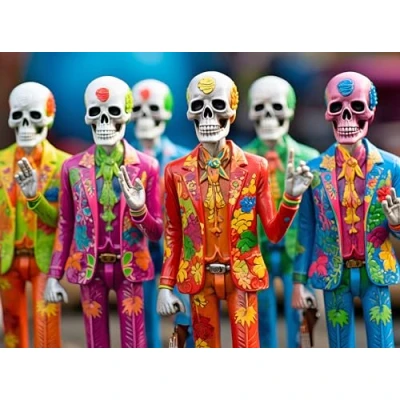 Image of &quot;Skeletal Fiesta: The Colourful Dance of Dead&quot; A 1000 Piece Jigsaw Puzzle by Cross &amp; Glory