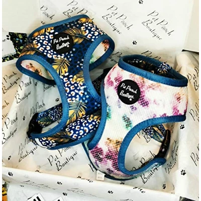 Image of Pet Pooch Boutique Peacock Palms Watercolour Reversible Dog Harness, X Small, 0.2 kg