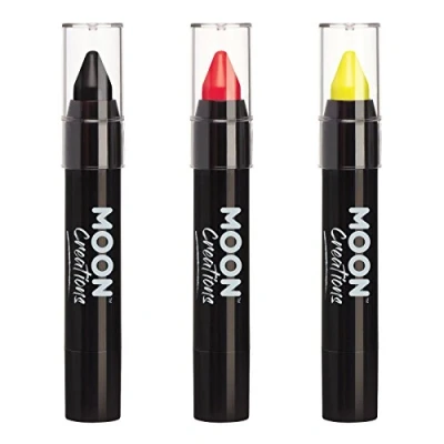 Image of Face Paint Stick Body Crayon by Moon Creations Black Red Yellow Set Germany, Belgium Euro 2024 3.2g For Kids, Adults, Fancy Dress, Festivals, Halloween