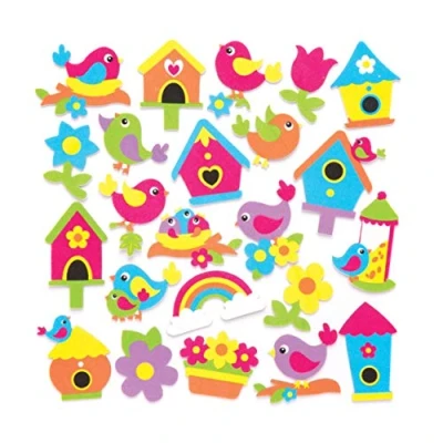 Image of Baker Ross AW306 Bird Foam Stickers Pack of 120, Embellishments and Stick Ons for Kids Arts Crafts Projects, Asst Colours