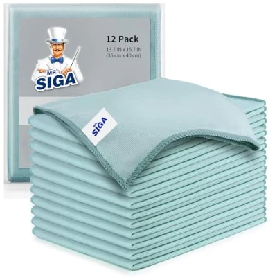 Image of MR.SIGA Ultra Fine Microfibre Cloths for Glass, Pack of 12, 35 x 40cm