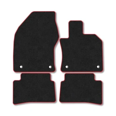 Image of Car Mats Compatible With Lexus Ux (2019+) Tailored Fit Black Carpet Floor Set Accessory Custom 4 Pieces Water Resistant, Anti Slip Backing &amp; Red Binding Trim Edge
