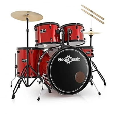 Image of Acoustic Drum Kit BDK1 by Gear4music Red Full Size with Extra Sticks