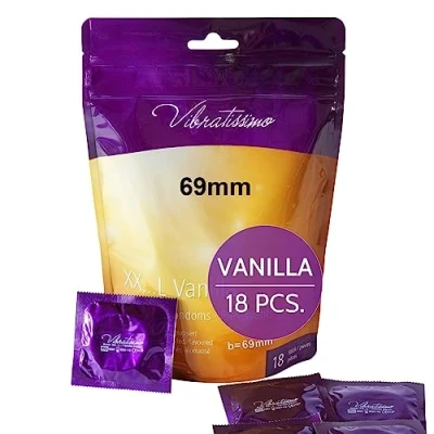 Image of VIBRATISSIMO XXL Vanilla Condoms 18 Pack I Premium with Aroma for Men Flavored Thin Wall Thickness &amp; Aromatized Feel w=69mm
